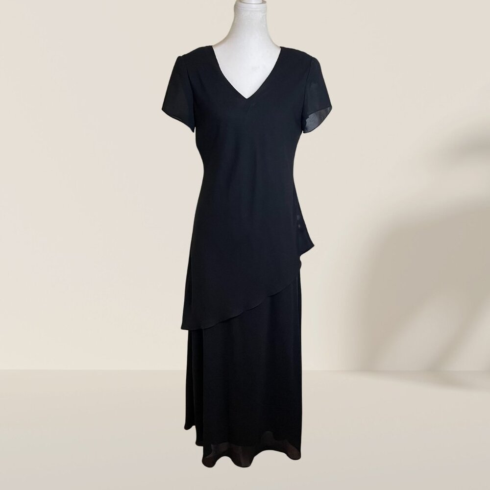 Jessica Howard Black Chiffon Tiered Formal Dress • Size 8 (Evening / Wedding)